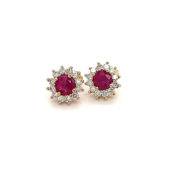 Natural Ruby Diamond Earrings 14k Yellow Gold 2.20 TCW Certified 121103 - Picture 1 of 10